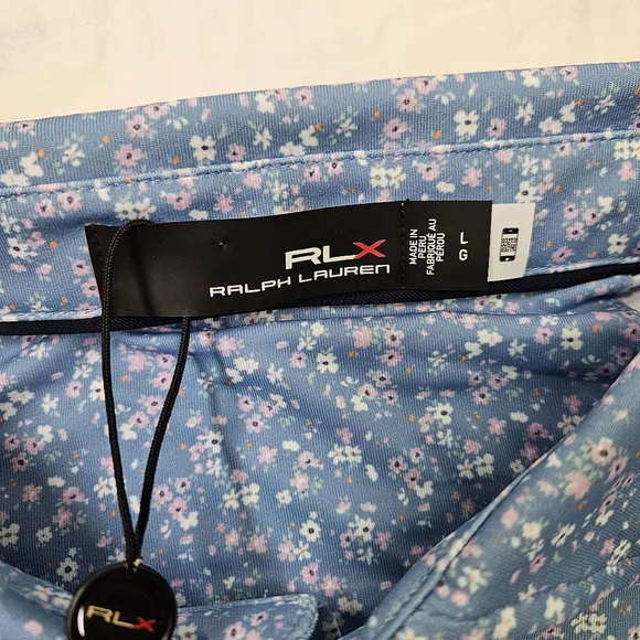 RLX Ralph Lauren Performance Golf Polo Shirt Blue Floral Men's Size Large
